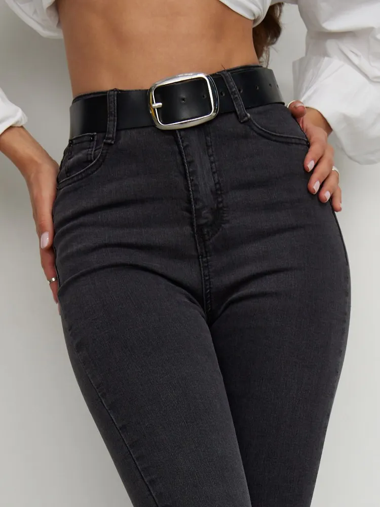 Джинсы Женский Zeem серый зауженные Хлопок, Полиэстер, размер 40, 42 облегающий Молния, Пуговицы Высокая Китай На любой сезон Офисный/школьный