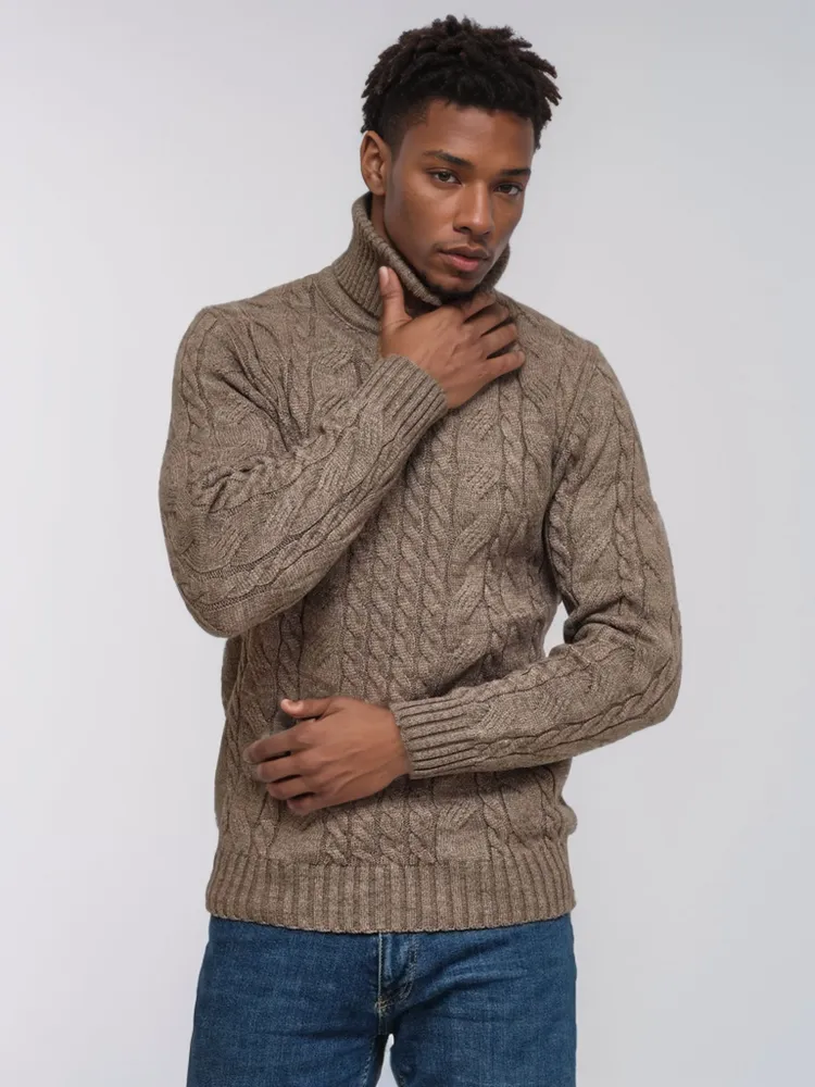 Свитер Мужской East Leather коричневый Кашемир, Шерсть, размер 50 Без застежки свободный Средний Россия