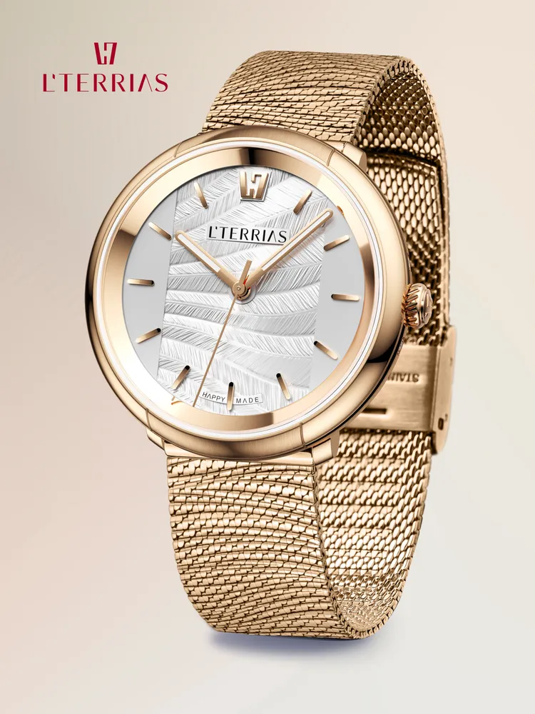 Женские часы LTERRIAS со швейцарским механизмом на браслете миланского плетения с фактурой Wild