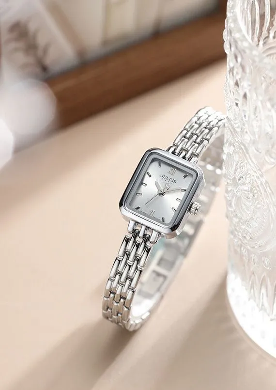 Часы женские Julius, кварцевые прямоугольные, маленькие на металлическом браслете, квадратные