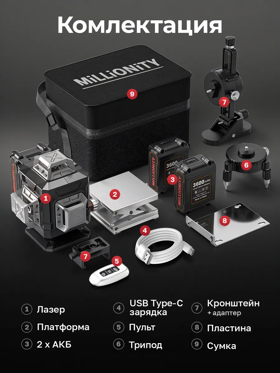 Лазерный уровень строительный 4d 360 нивелир 16 линий