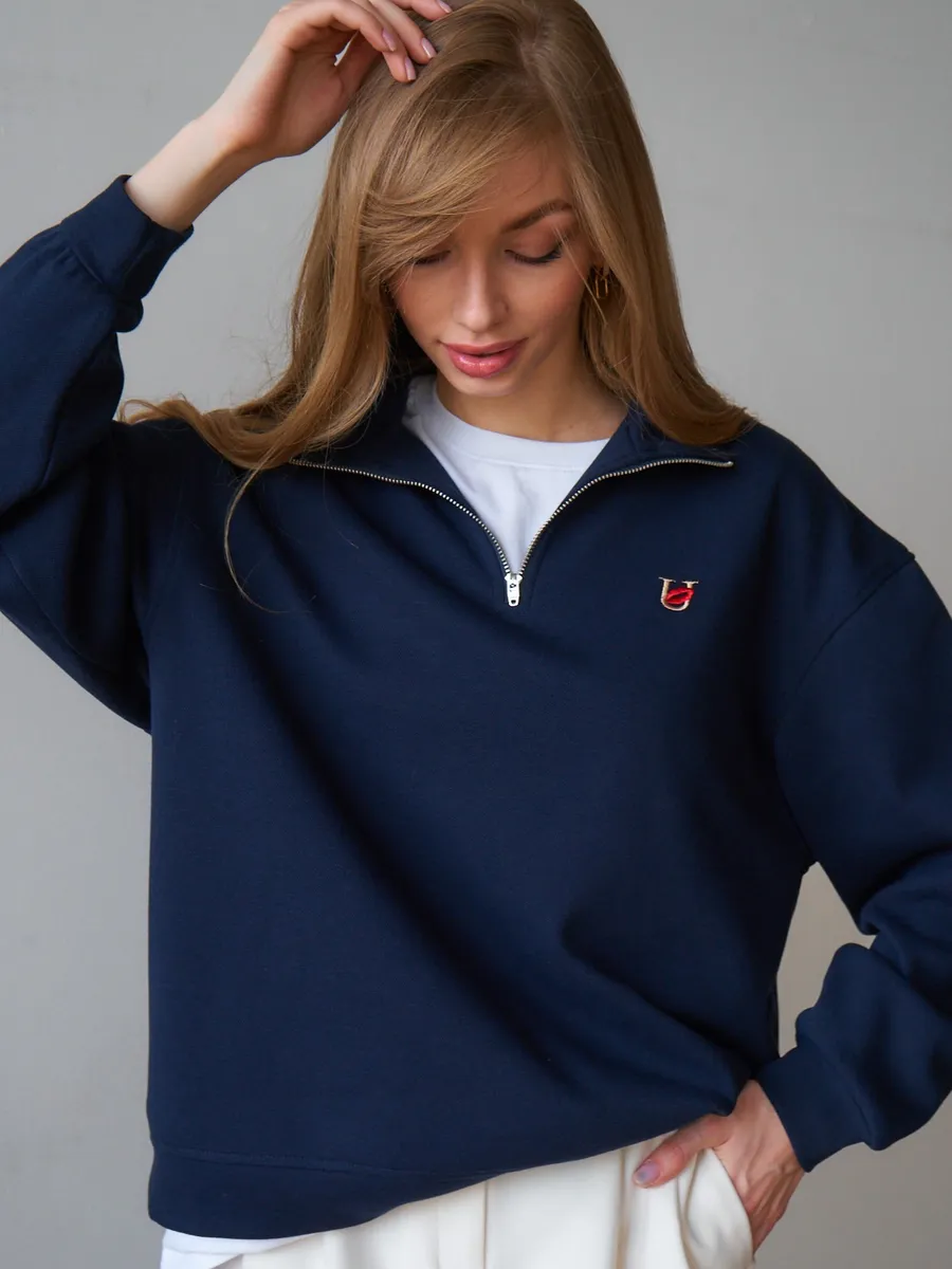 Свитшот полузамок без начеса на молнии поло y2k