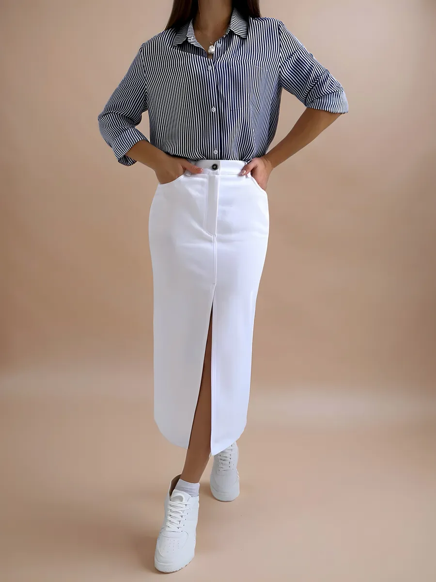 Юбка тонкий джинс стрейч с разрезом