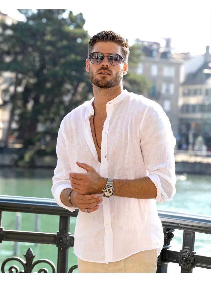 Рубашка льняная с длинным рукавом летняя