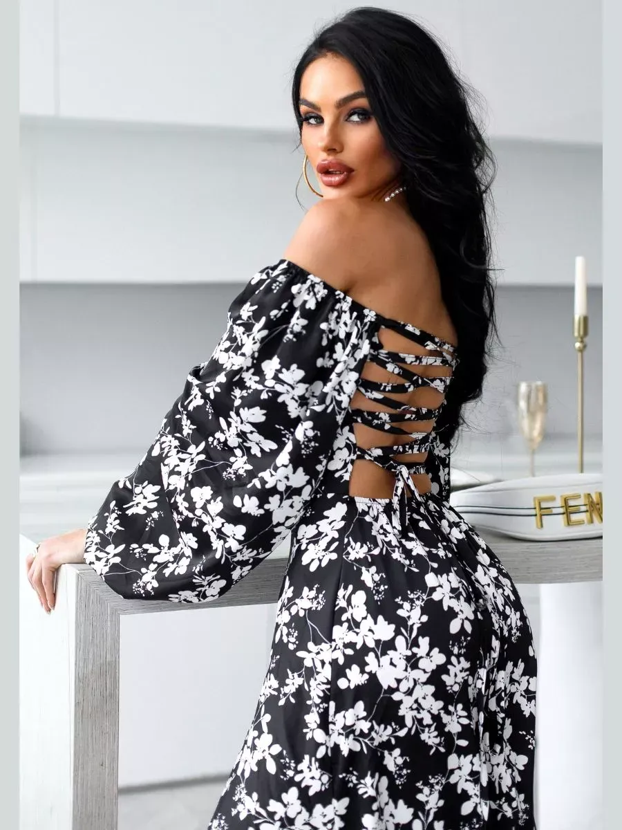 Платье вечернее с открытой спиной с разрезом