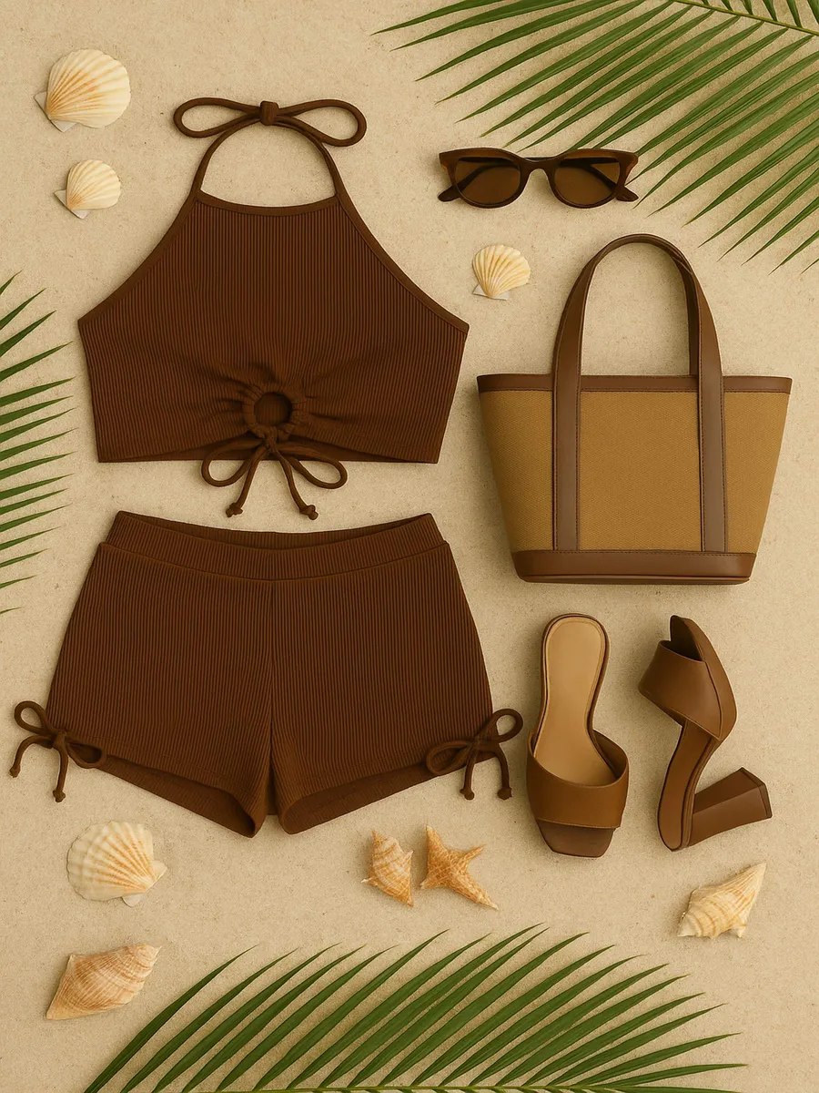 Купальник раздельный с высокой посадкой шортами и топом