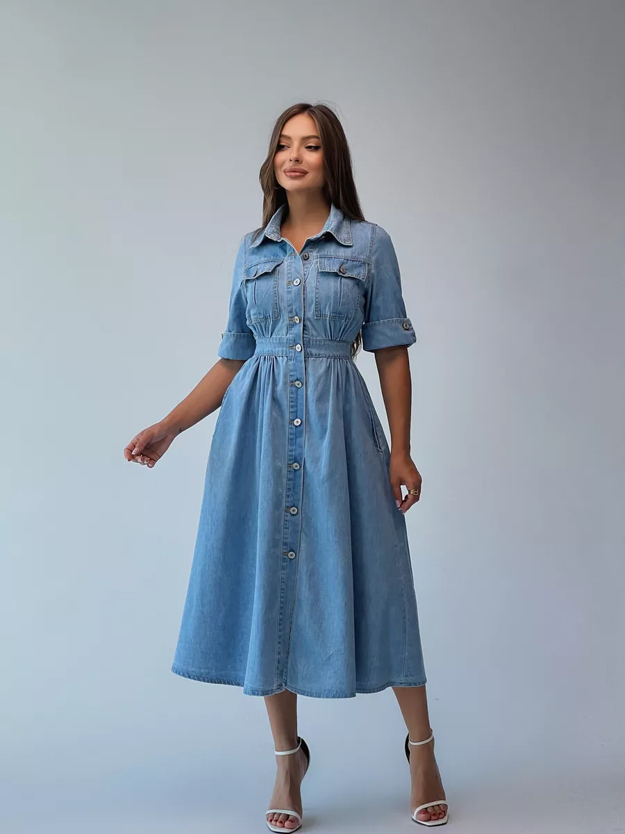 Джинсовое платье миди