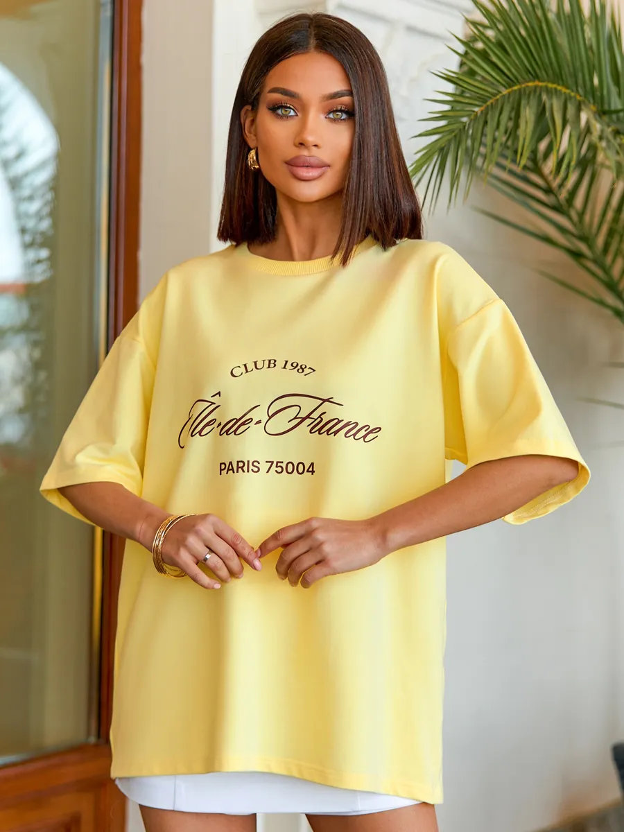 Футболка оверсайз с принтом удлиненная летняя