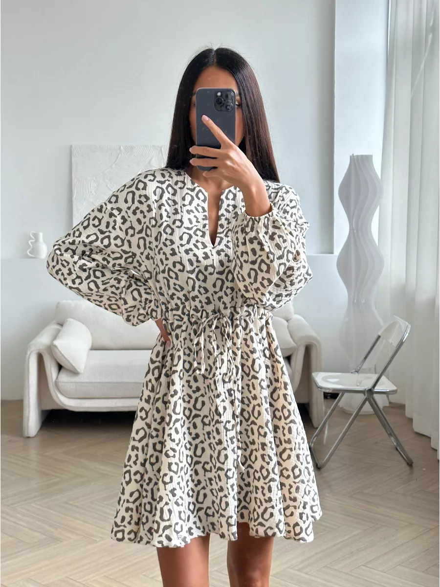 Платье муслиновое леопардовое