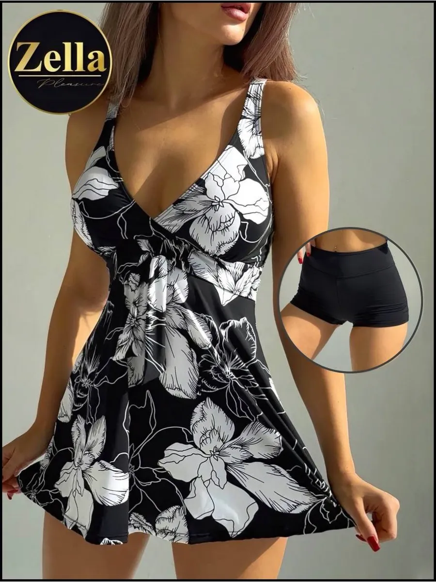 Купальник раздельный больших размеров с шортами и юбкой