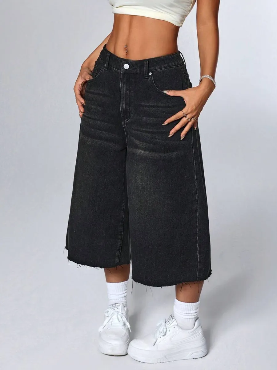 Джинсовые шорты длинные багги