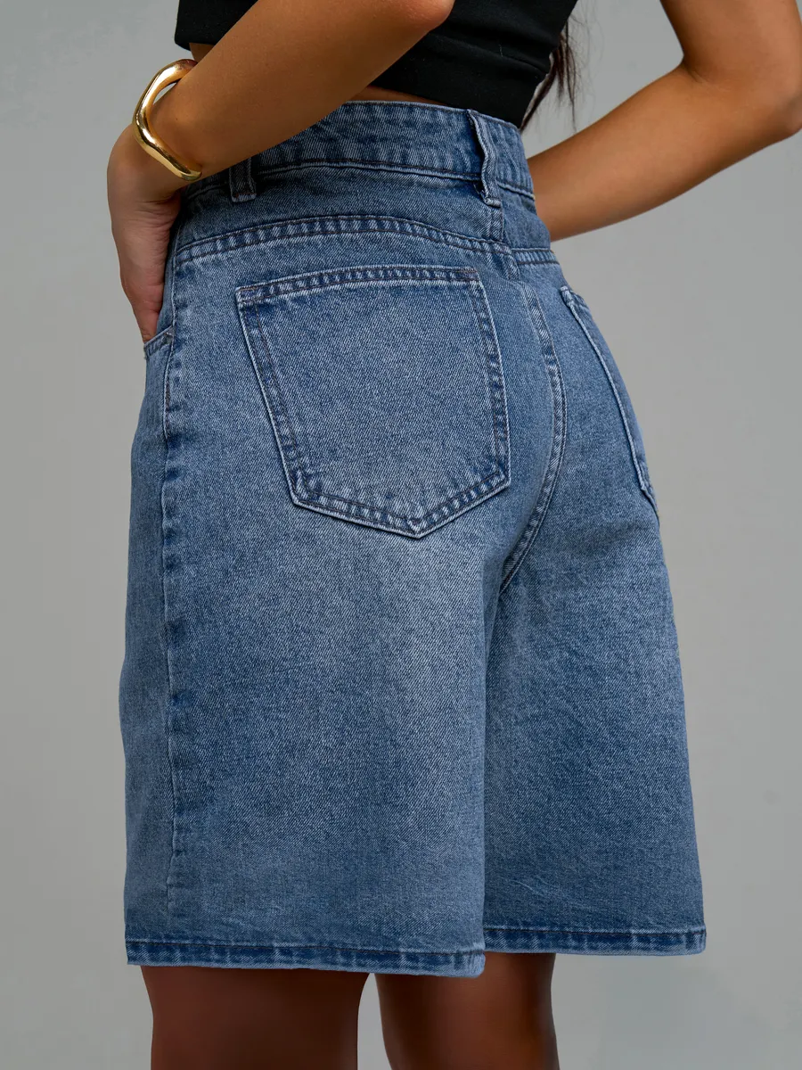 Шорты бермуды джинсовые летние с высокой посадкой