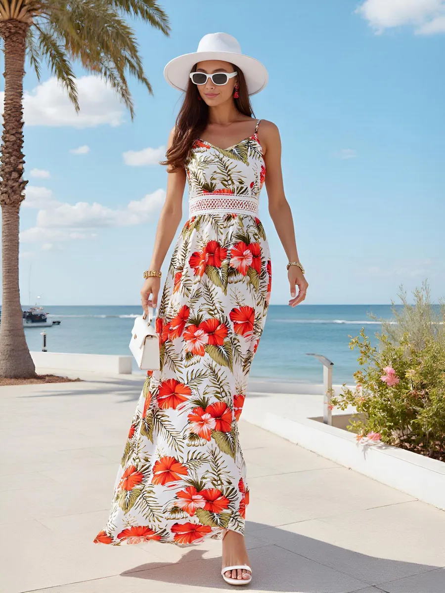 Сарафан летний длинный в цветочек на лямках