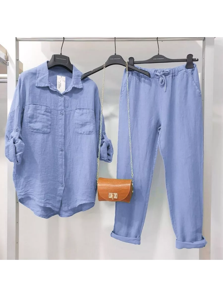 Летний костюм двойка женский брючный с рубашкой