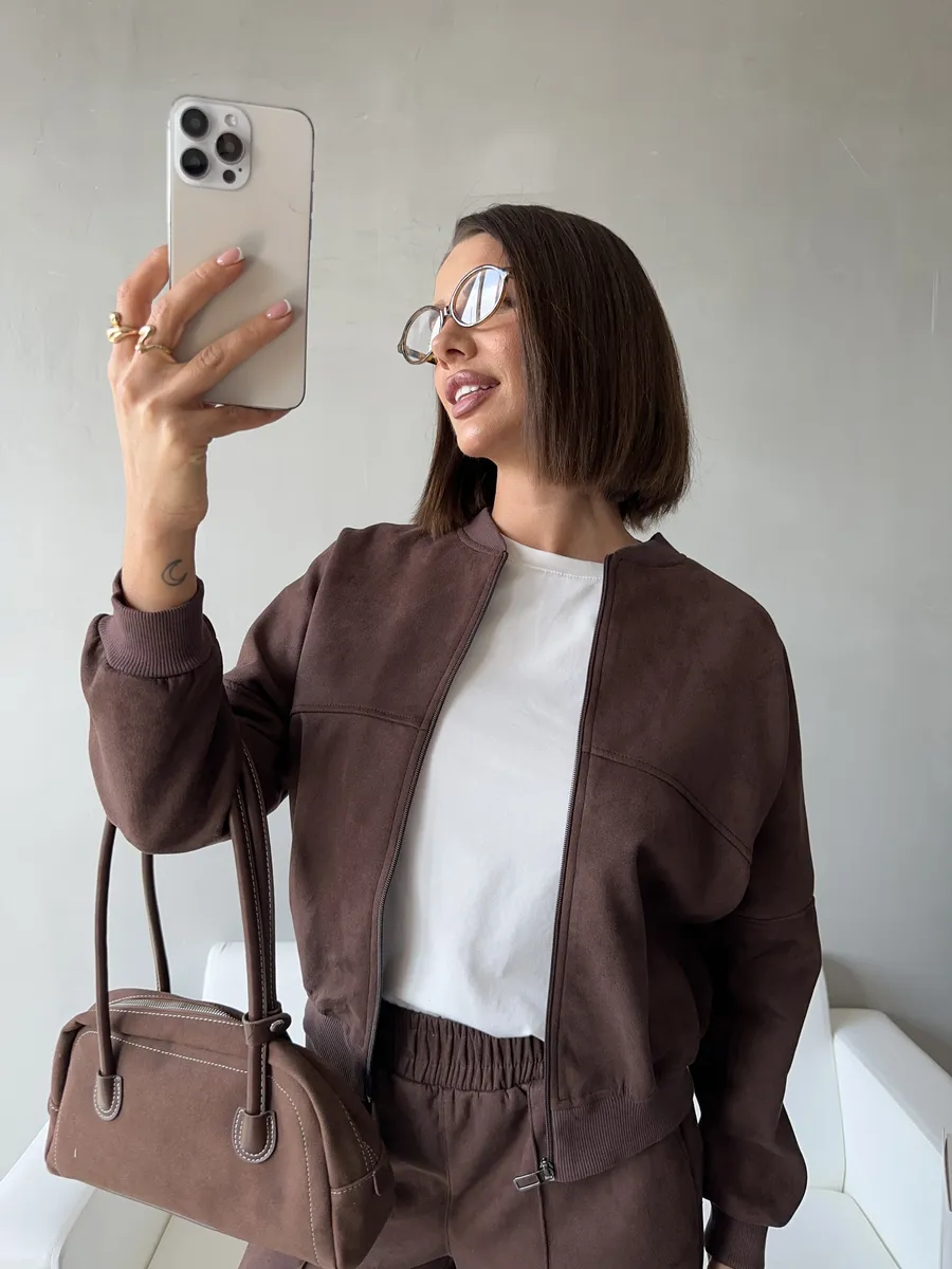 Костюм брючный двойка замшевый оверсайз