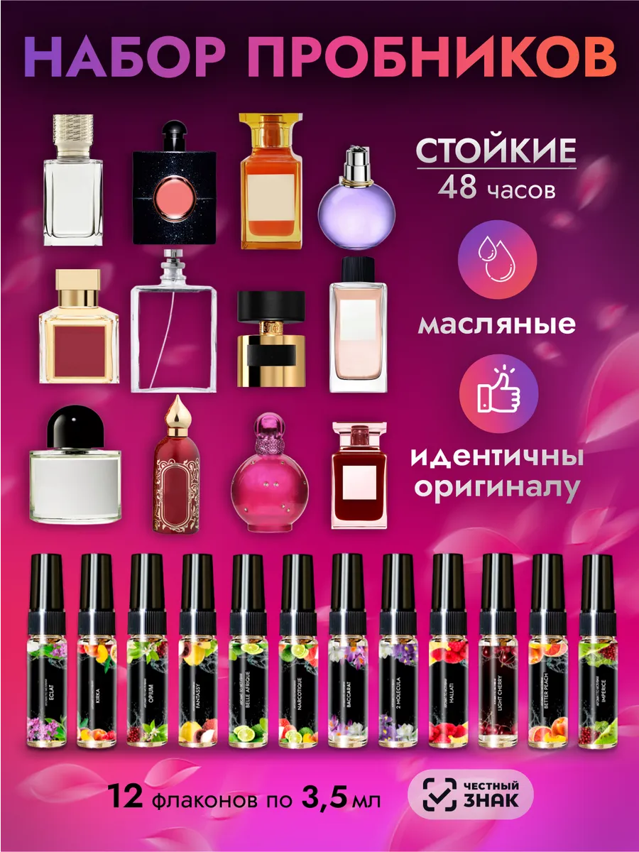 Духи женские стойкие шлейфовые набор пробников