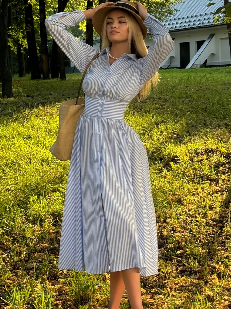 Летнее платье рубашка миди
