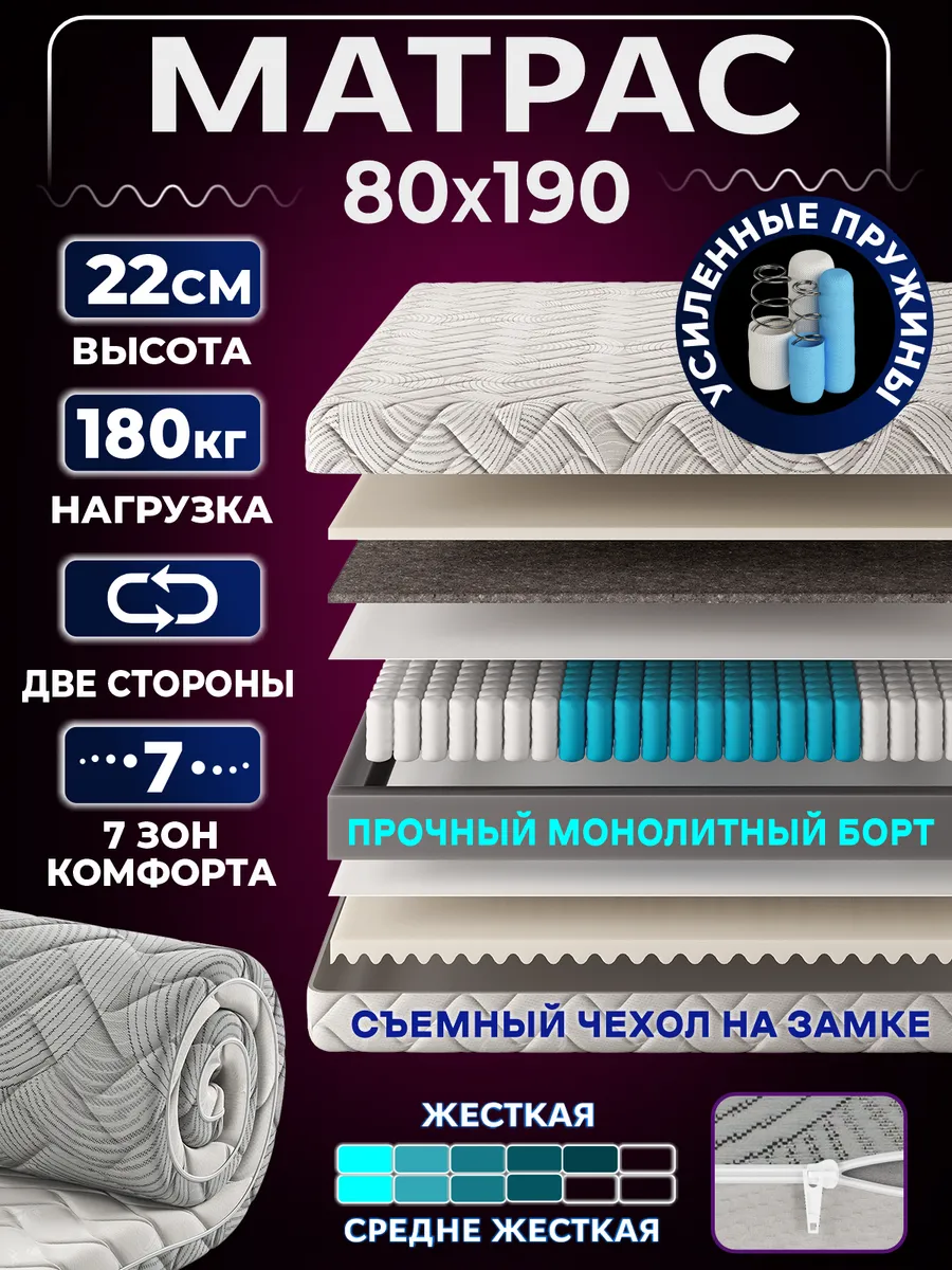 Ортопедический матрас на кровать и диван 80х190 односпальный