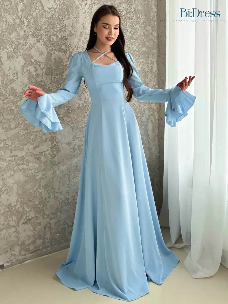 Длинное платье с рукавами на завязках