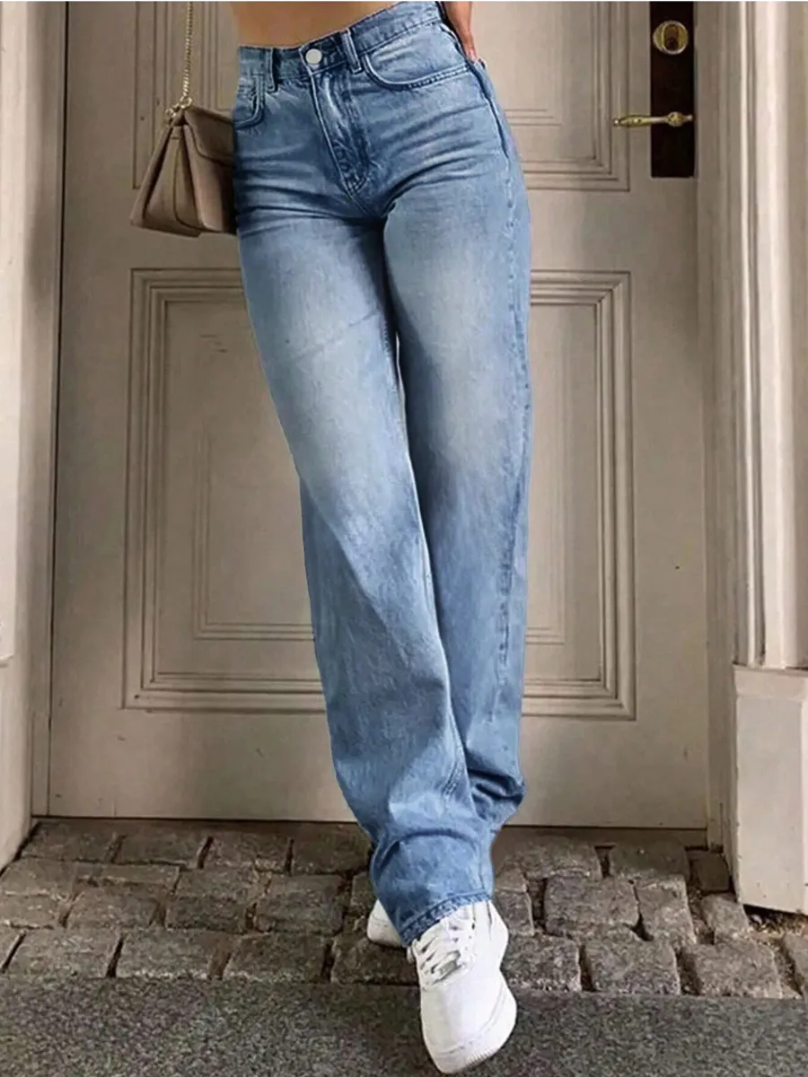 Джинсы широкие на высокой посадке