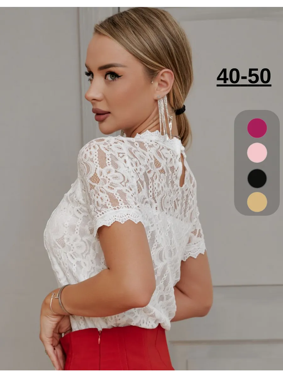 Нарядная блузка офисная с коротким рукавом