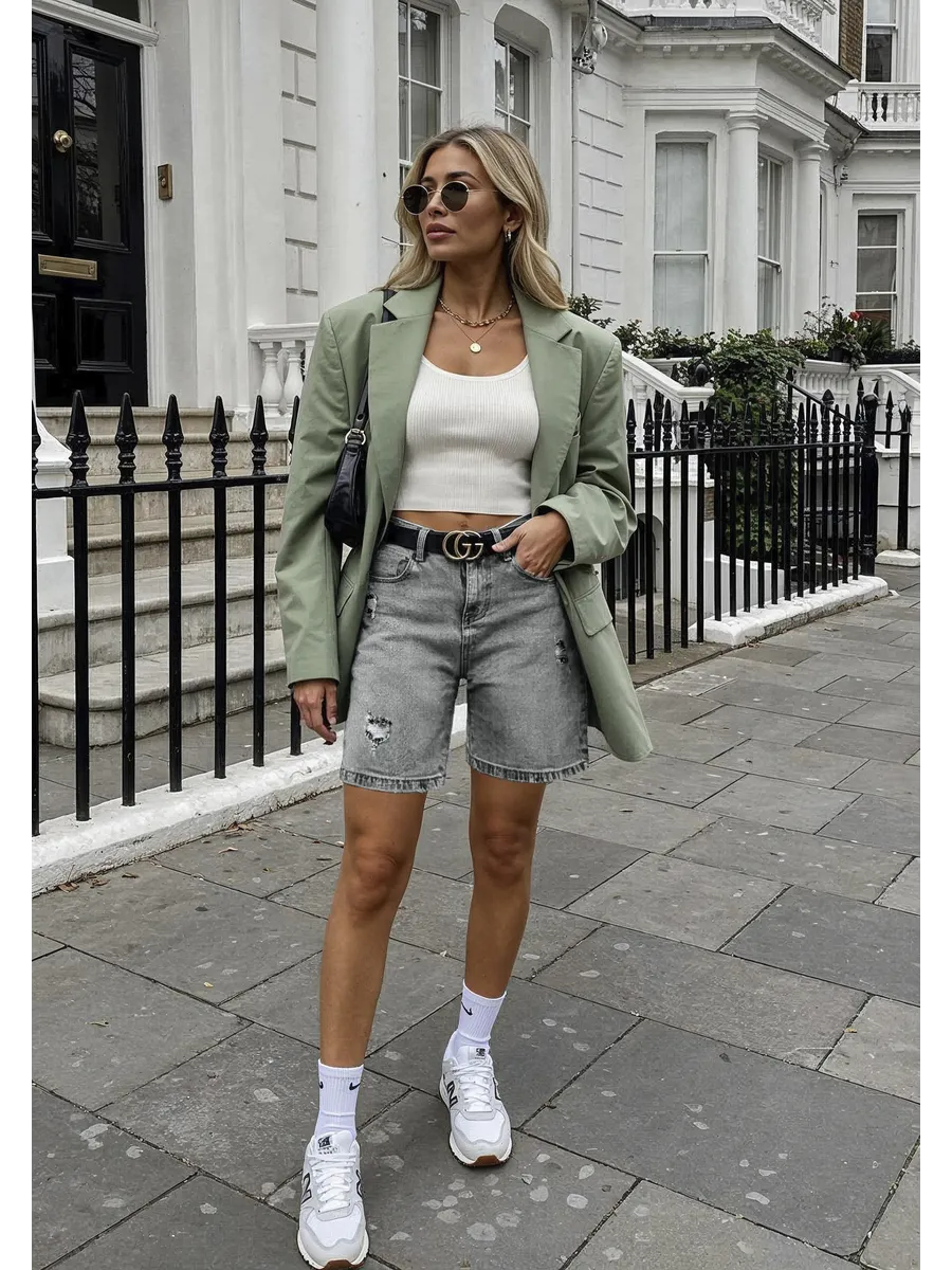 Джинсовые шорты бермуды с высокой посадкой