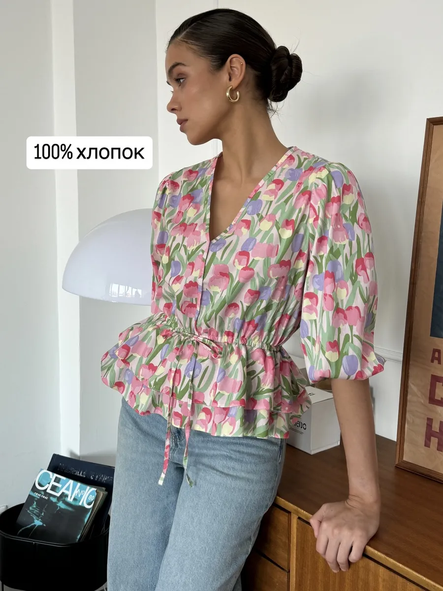 Блузка летняя с баской и кулиской