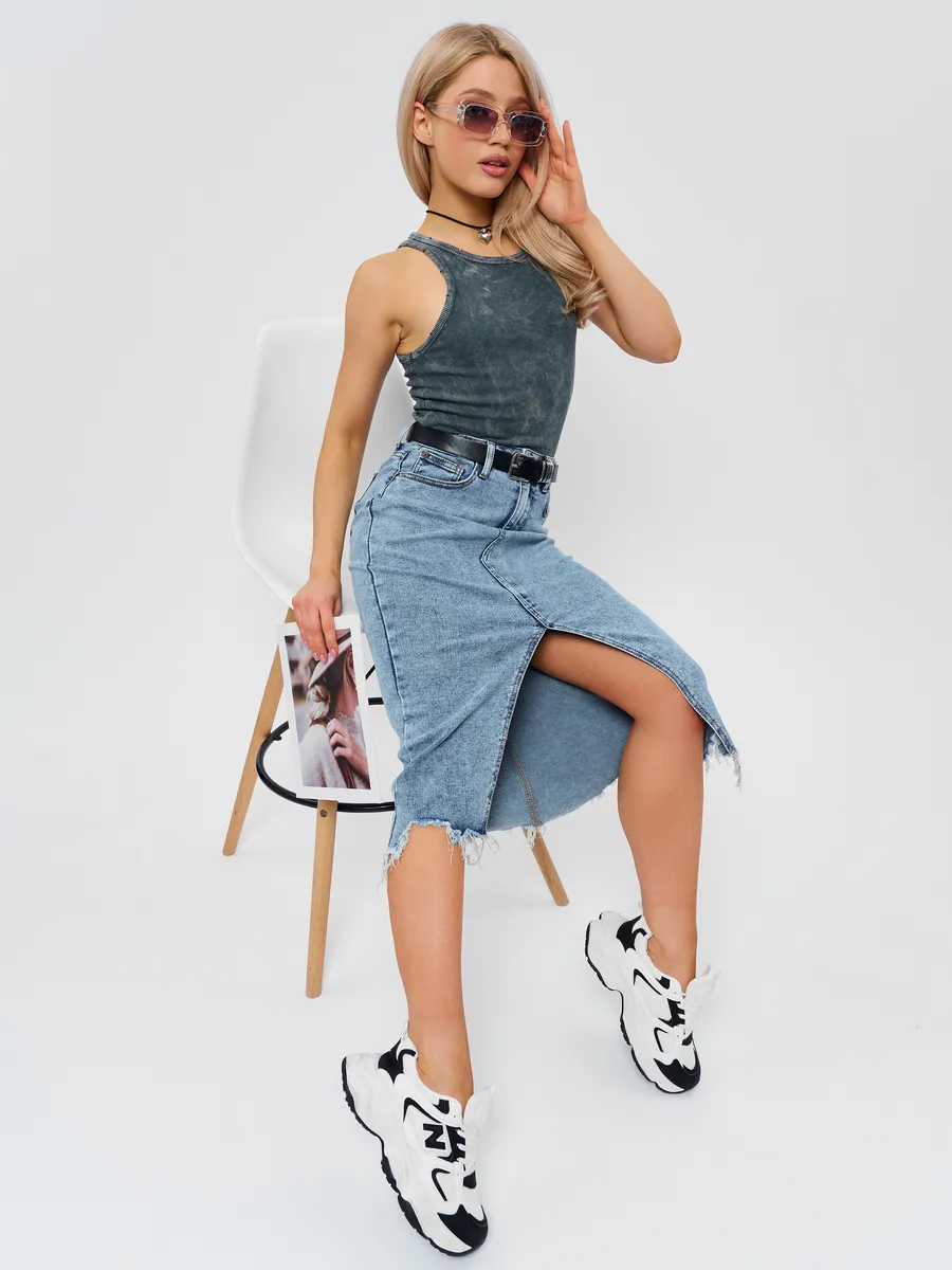 Юбка джинсовая миди с разрезом