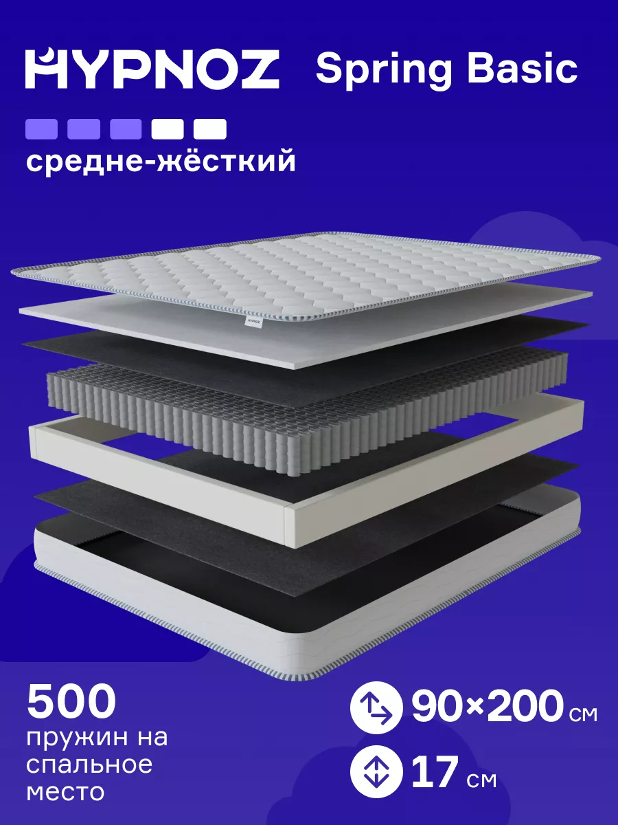 Матрас 90х200 на кровать пружинный, односпальный