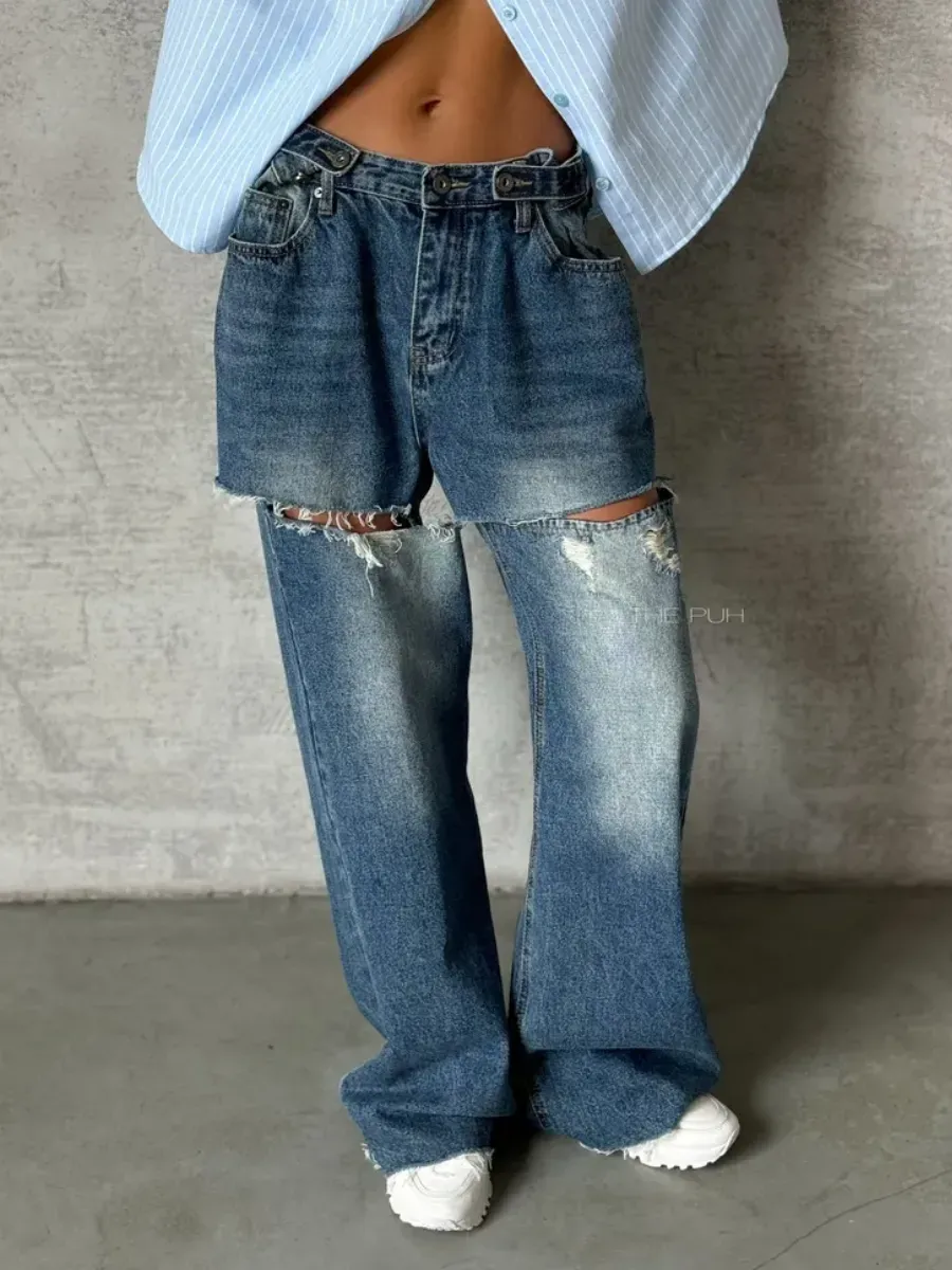 Джинсы широкие трансформеры рваные