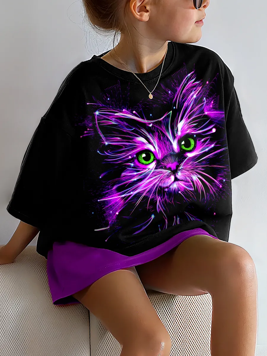 Светящаяся футболка с кошкой детская