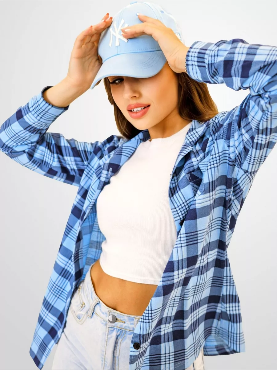 Рубашка классическая в клетку для офиса теплая школьная