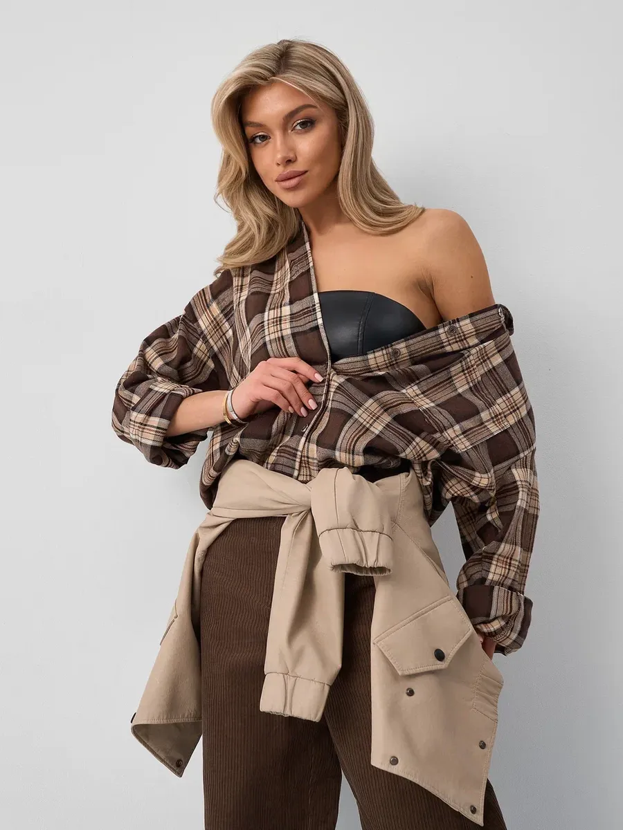 Рубашка в клетку оверсайз удлиненная тонкая