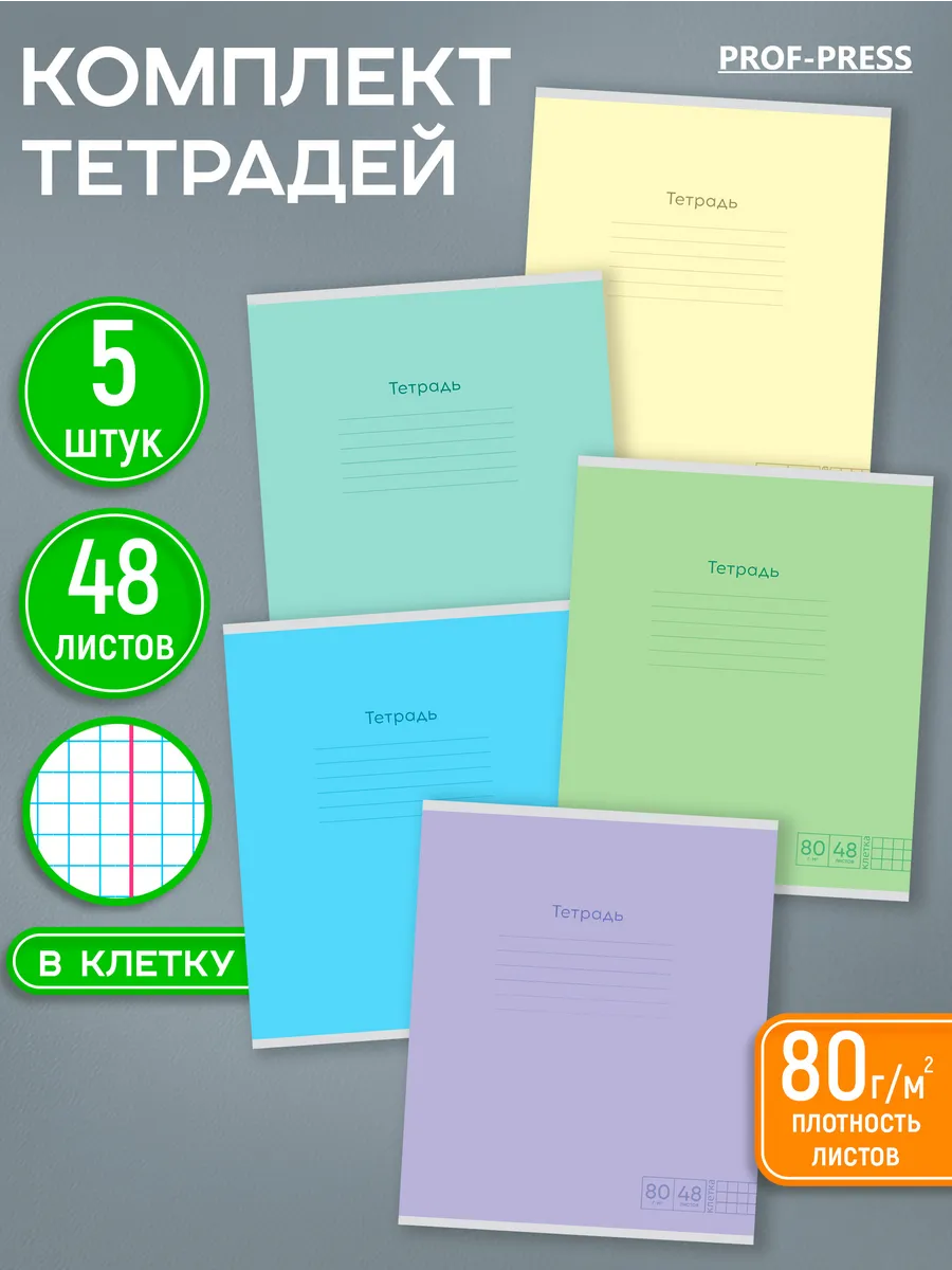 Тетрадь 48 листов в клетку 5 штук