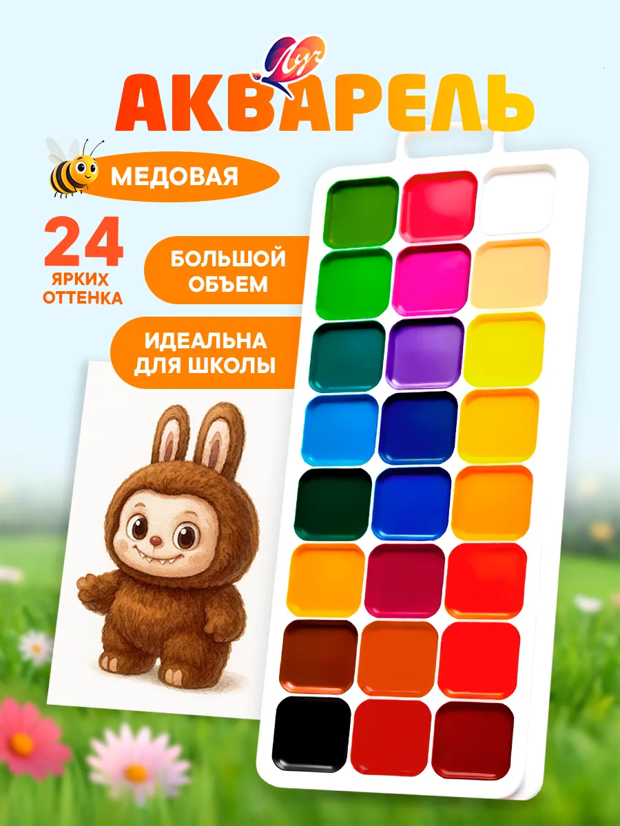 Краски для рисования акварель 24 цвета