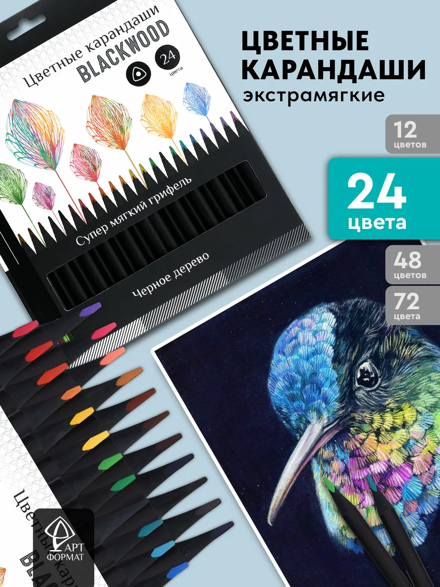 Карандаши цветные Blackwood 24 цвета мягкие для рисования