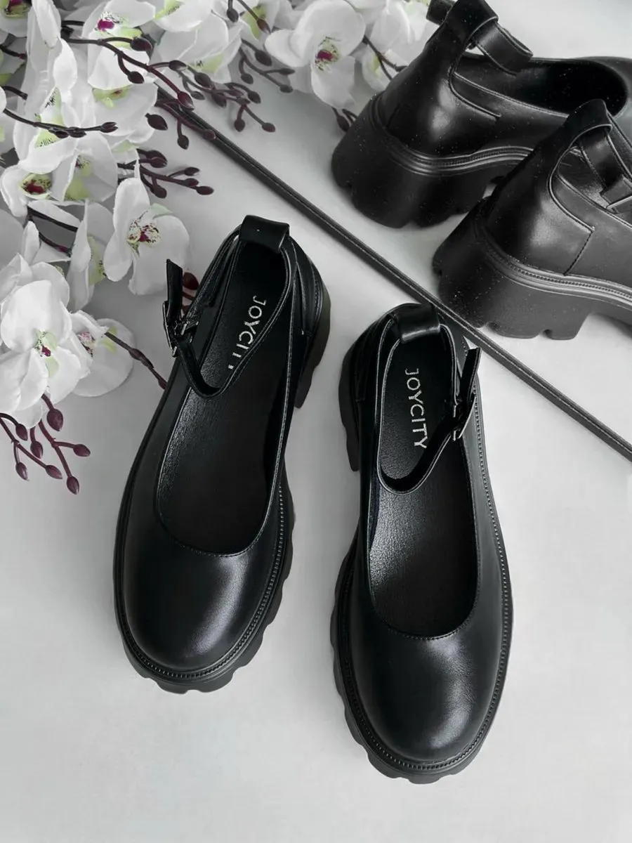 Туфли мэри джейн с ремешком черные