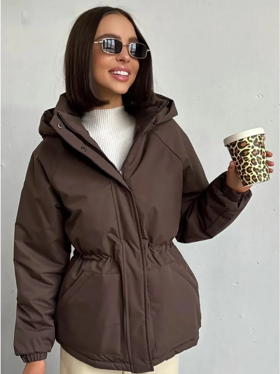 Куртка демисезонная удлиненная с капюшоном осень