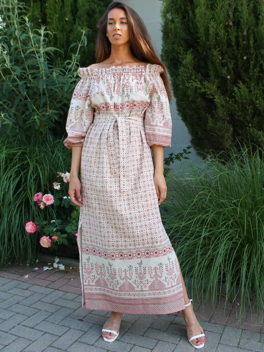 Славянское льняное платье вышиванка