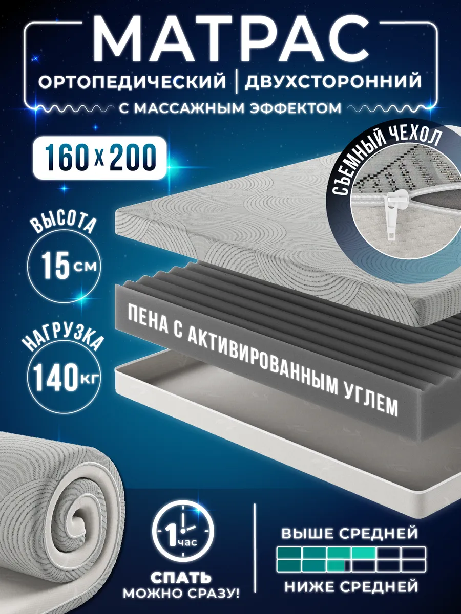 Матрас 160х200 на кровать беспружинный ортопедический