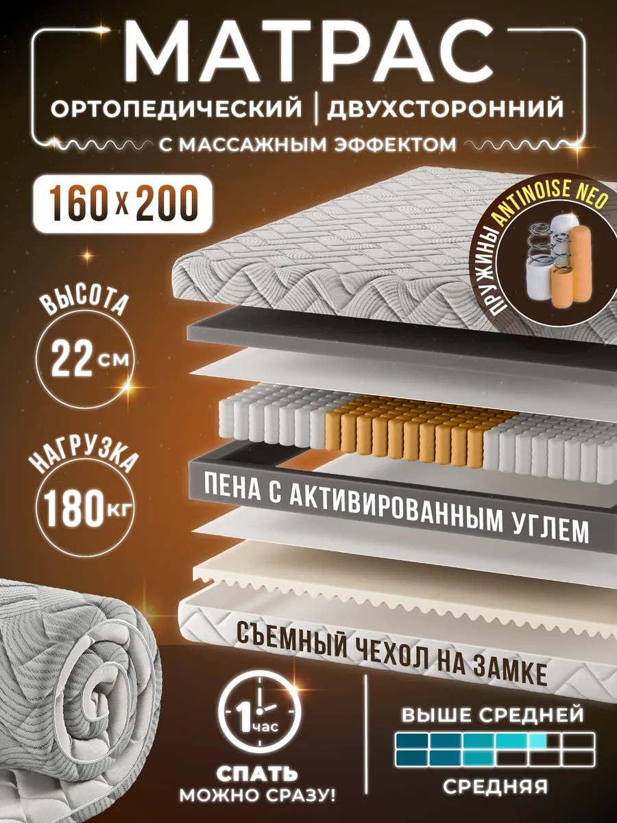 Матрас 160х200 на кровать пружинный ортопедический