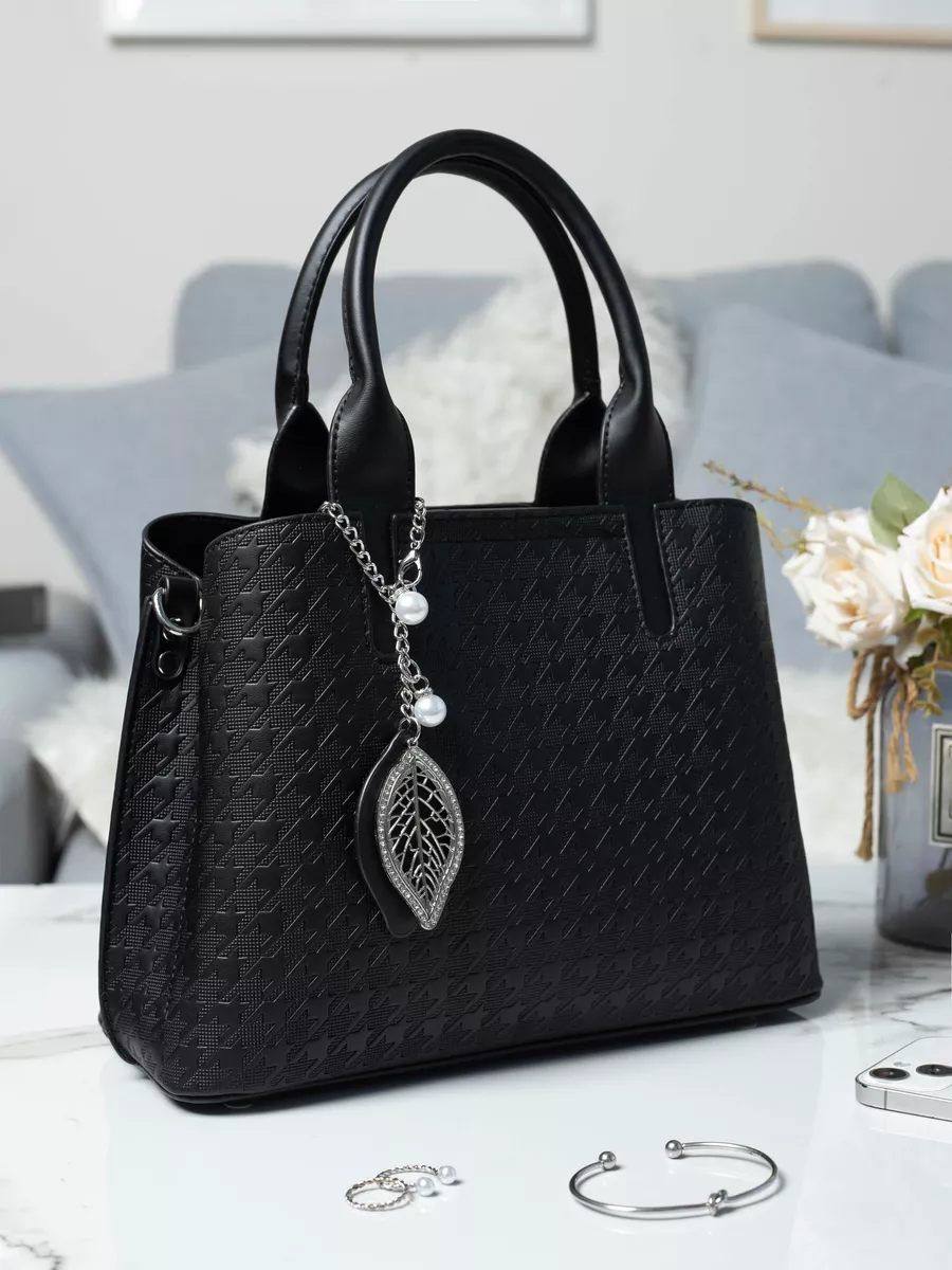 Сумка тоут с узором гусиная лапка средняя