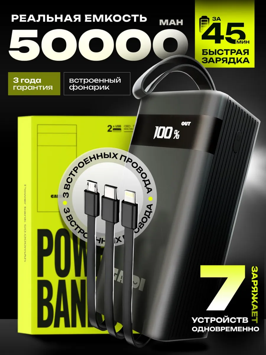 Повербанк 50000 с быстрой зарядкой внешний аккумулятор