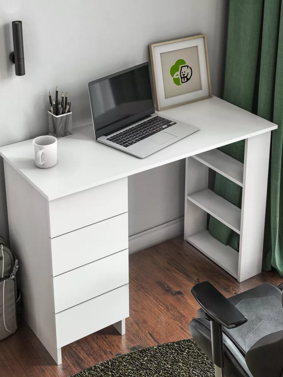 Стол письменный компьютерный с ящиками и полками Ника