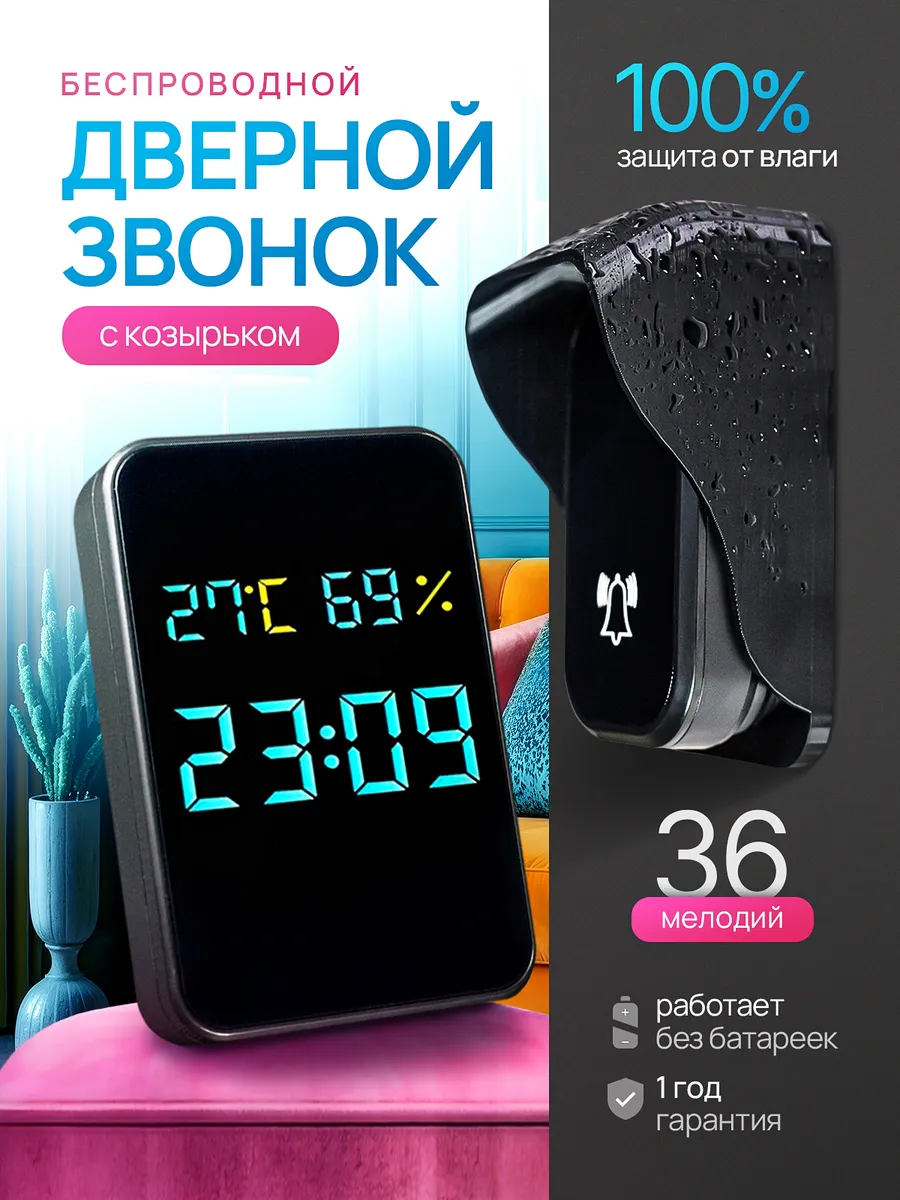 Звонок беспроводной дверной с козырьком