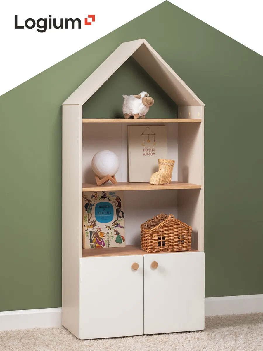 Стеллаж для игрушек в детскую с дверцами и полками