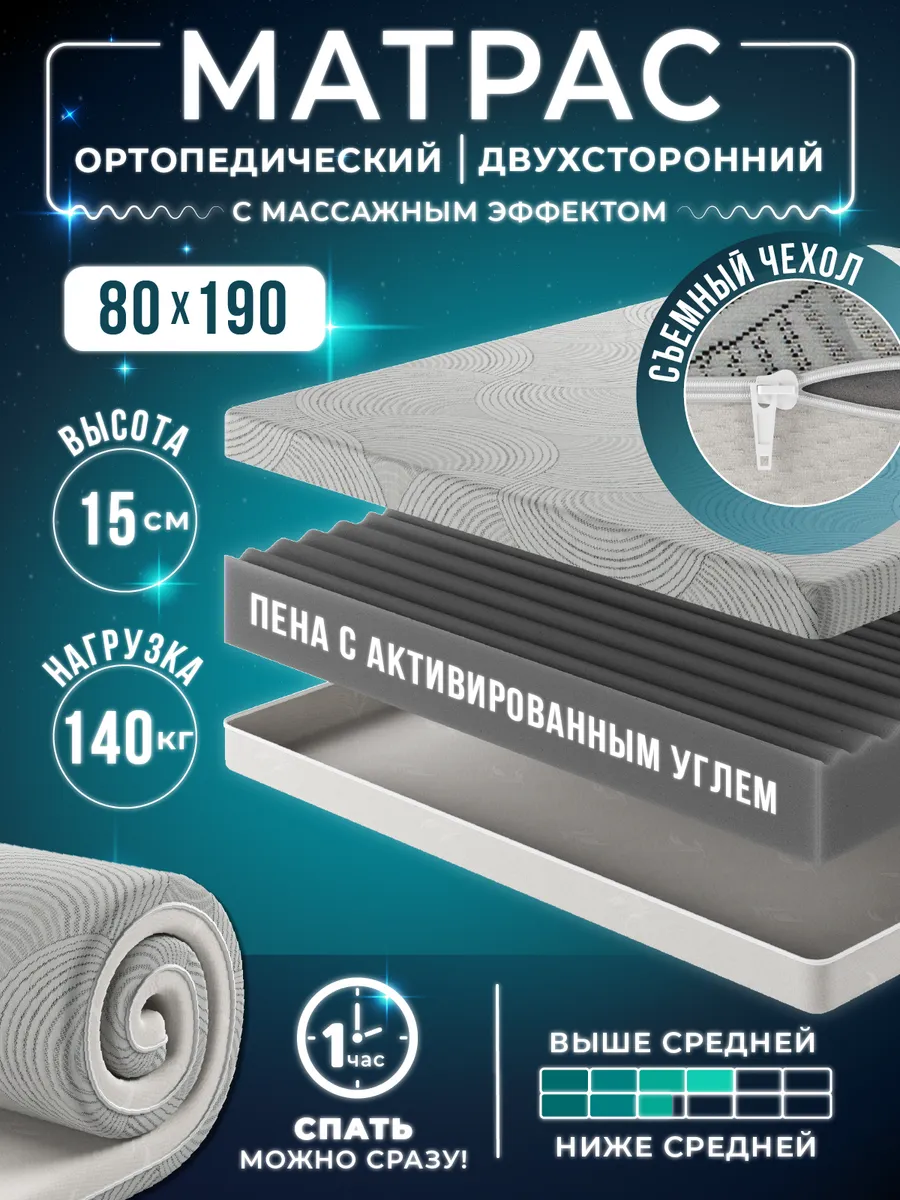 Матрас 80х190 на кровать беспружинный ортопедический