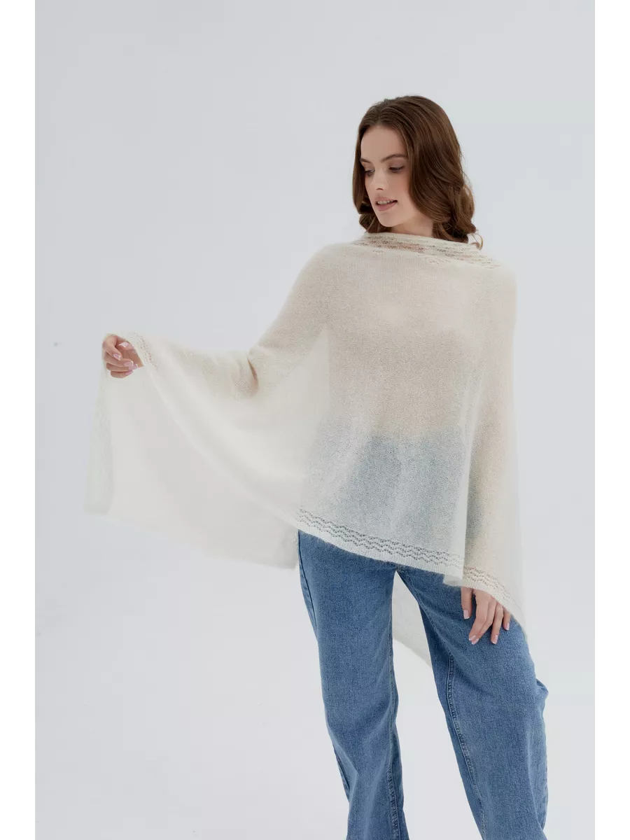 Пончо женское вязаное ажурное из мохера накидка кейп мантия