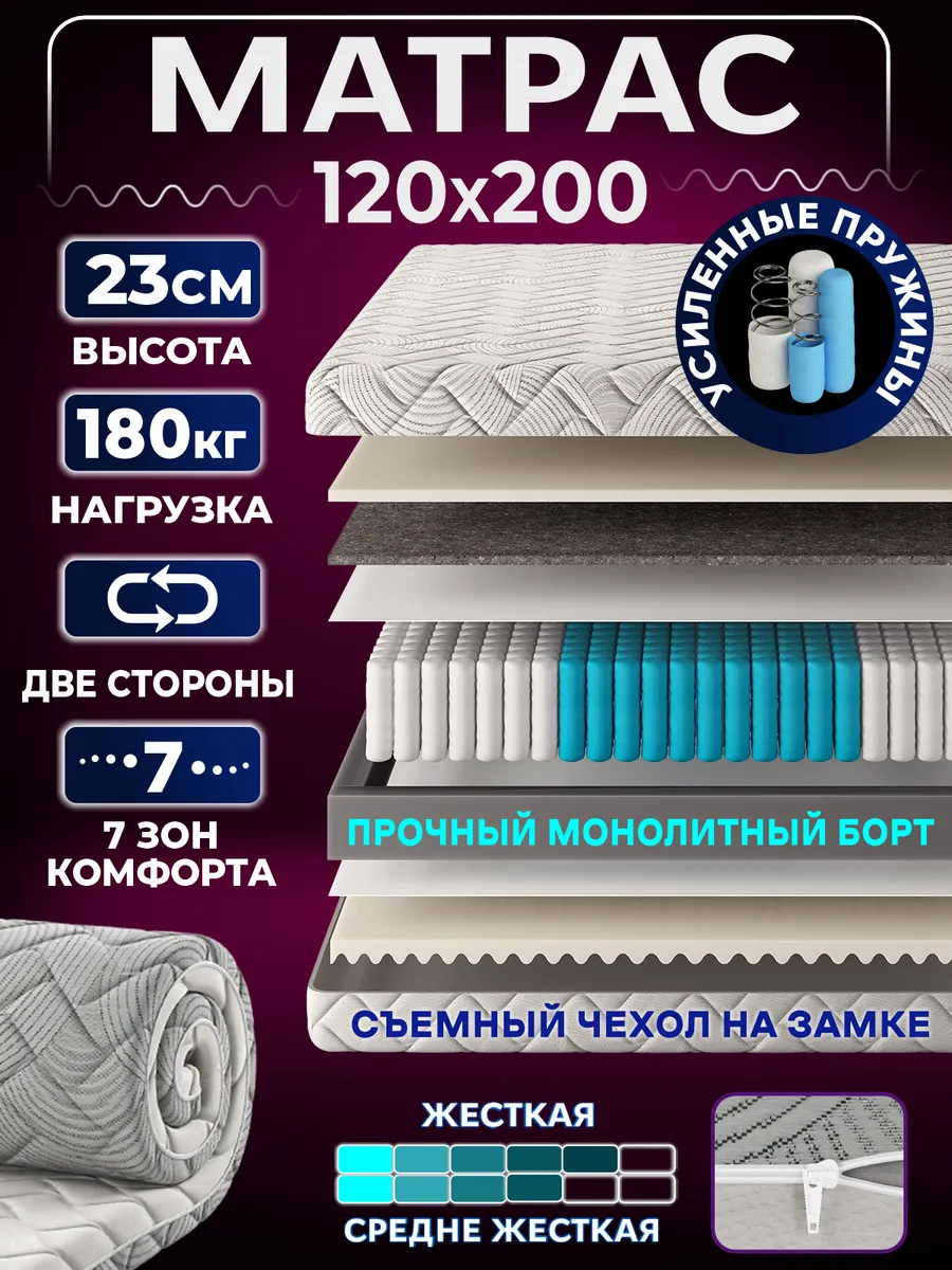 Ортопедический матрас 120х200 на кровать и диван пружинный