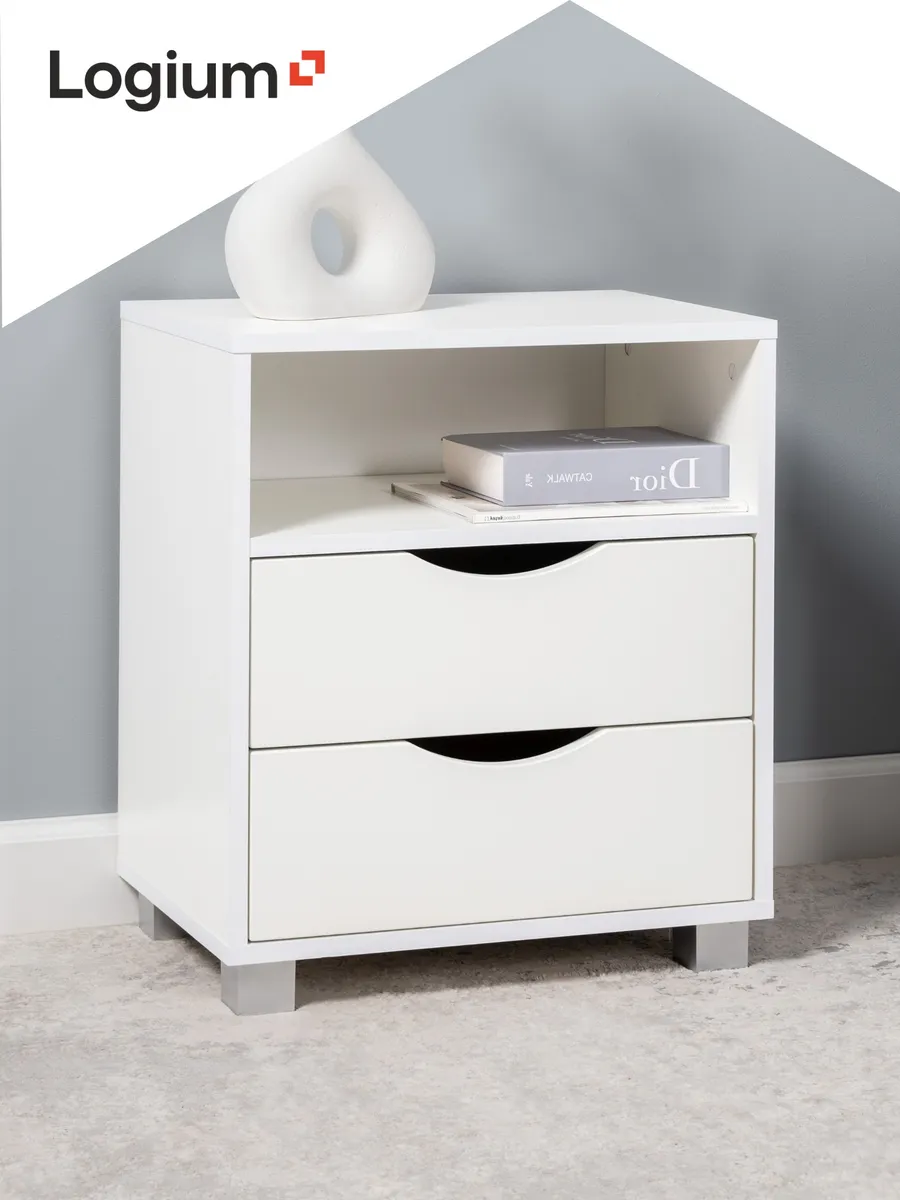 Тумба прикроватная белая напольная с ящиками